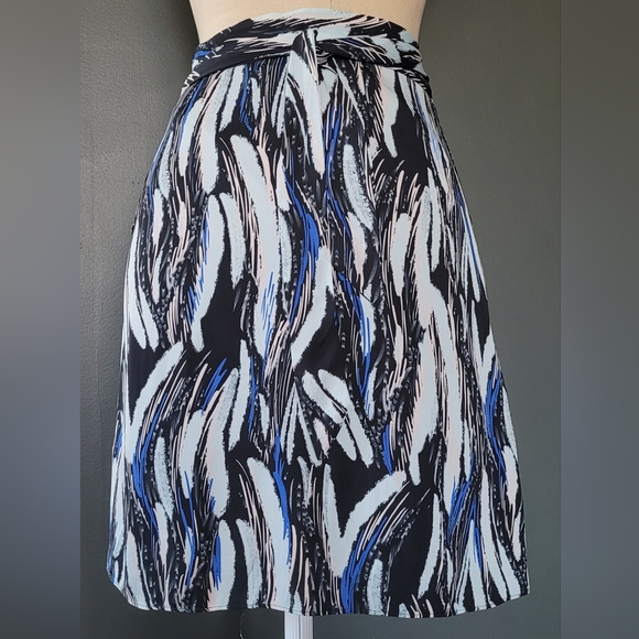 Reiss Blue and Black Asymmetrical Wrap Midi Skirt - Picture 3 of 10
